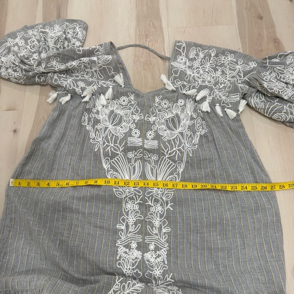 Anthropologie Maeve Tisdale Embroidered Tassel Midi Dress Women 6 Oversized Gray - Picture 15 of 16